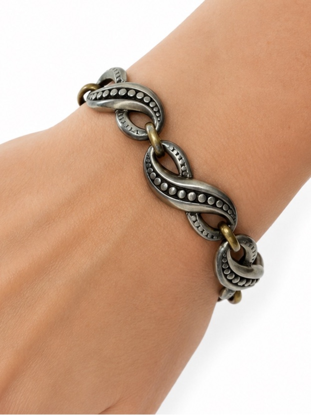 925 Mexico Sterling Silver & Brass Infinity Link Bracelet 8” 26g Two Tone